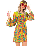 narrenwelt Kostüm Hippie SUMMER Kleid mit Trompetenärmeln
 Damen Fasching 38 - 44