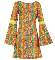 narrenwelt Kostüm Hippie SUMMER Kleid mit Trompetenärmeln
 Damen Fasching 38 - 44