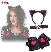 narrenwelt Haarreif Katze + Handschuhe + Halsband 4tlg Set Sweet CAT pink/schwarz