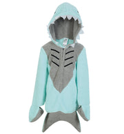 narrenwelt Kostüm Hai Sharky Oberteil + Kapuze +Handwärmer Tierkostüm Tier Kinder Gr. 104 - 128  Karneval