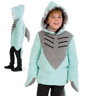 narrenwelt Kostüm Hai Sharky Oberteil + Kapuze +Handwärmer Tierkostüm Tier Kinder Gr. 104 - 128  Karneval