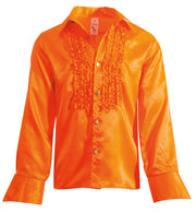 narrenwelt Rüschenhemd orange Glanz Retro 70th DJ Disco Schlager Hemd  Schlagerhemd  M - XL Motto Party Event