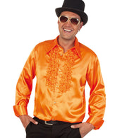 narrenwelt Rüschenhemd orange Glanz Retro 70th DJ Disco Schlager Hemd  Schlagerhemd  M - XL Motto Party Event