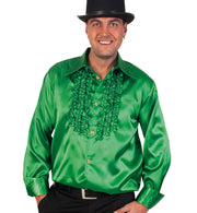 narrenwelt Rüschenhemd grün Glanz Retro 70th DJ Disco Schlager Hemd  Schlagerhemd  M - XL Motto Party Event