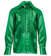 narrenwelt Rüschenhemd grün Glanz Retro 70th DJ Disco Schlager Hemd  Schlagerhemd  M - XL Motto Party Event